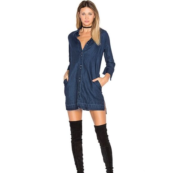 🔸️J Brand Blue Linen Blend Bacall Shirt Dress w/Pockets Small - Picture 1 of 13